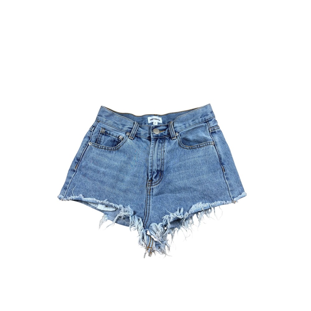 Superdown High Waisted Distressed Denim Cut Off Shorts Medium Wash Blue Size 27